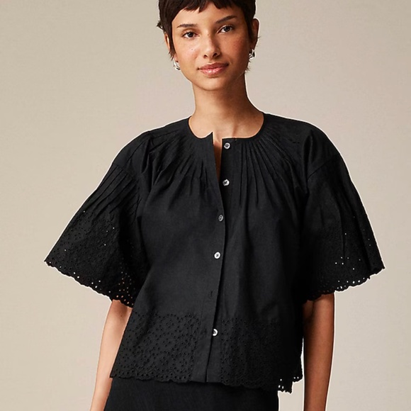 J.Crew Jolie top in eyelet cotton poplin Black XXS NWT - Picture 3 of 6